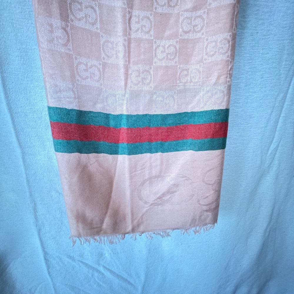 GUCCI shawl apricot classic gc stripe wool made In Italy